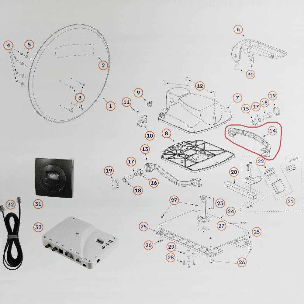 Teleco LNB Arm links für Telesat BT 65/85 (Nr. 812858)