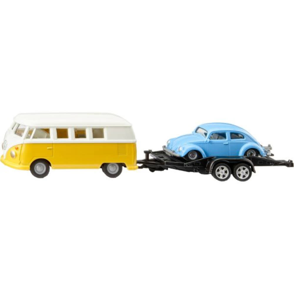 Siku Fahrzeugmodell VW T1 mit Anhänger und VW Käfer