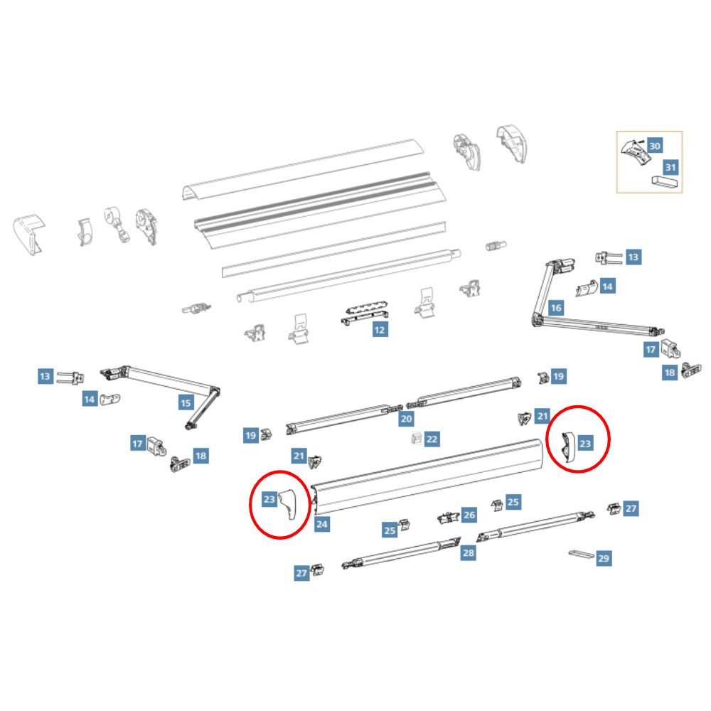 Thule Frontblendenendkappen-Satz eloxiert für Omnistor 6300 (Nr. 1500603334)