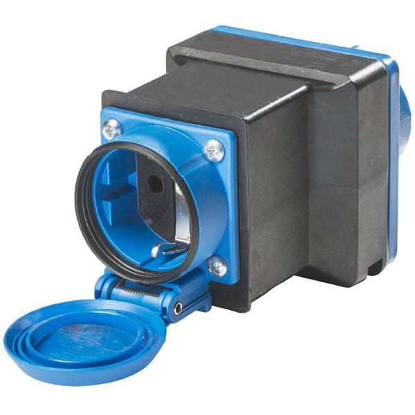 CEE-Adapter mit CEE-Stecker auf Schuko-Steckdose