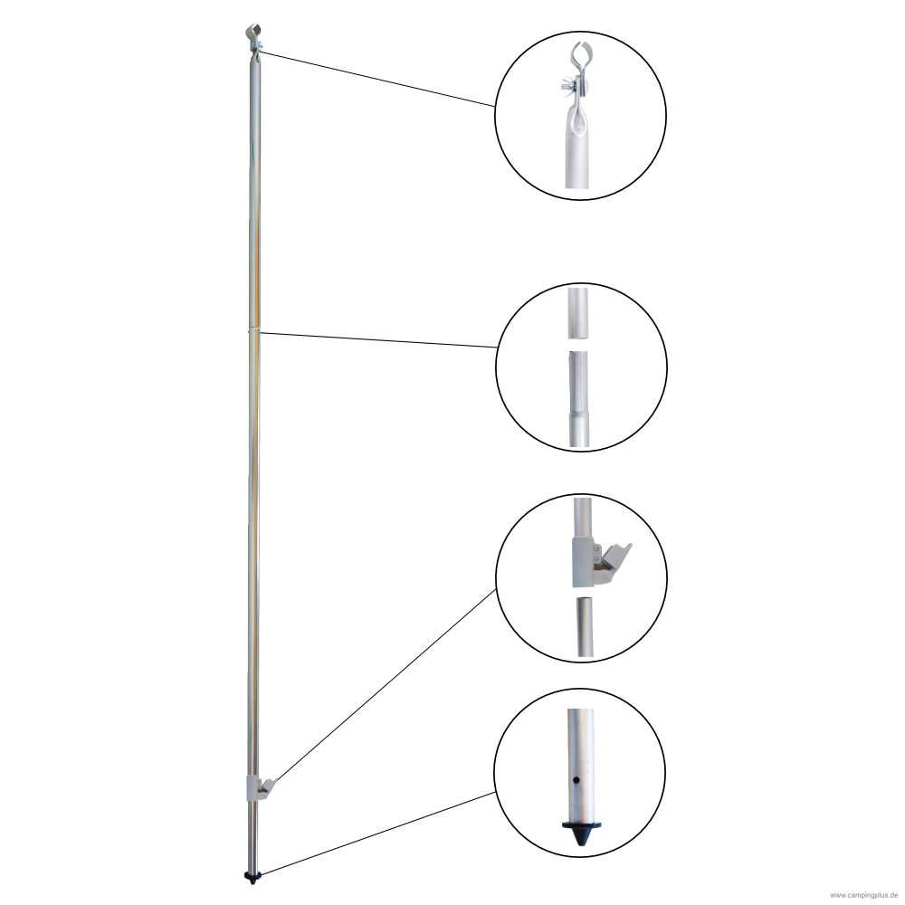 DWT Orkanstütze mit Bodenspitze 25 x 1 mm Alu m. Gripstop, 170-260 cm