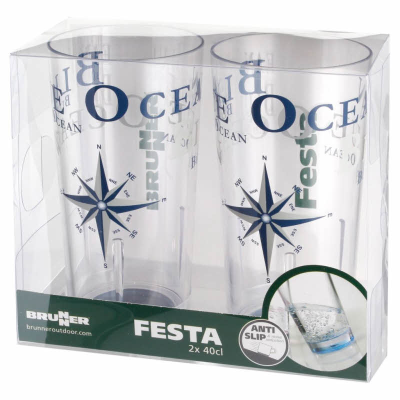 Brunner Trinkglas Blue Ocean mit Anti-Slip-Ring, 400 ml, 2er-Set