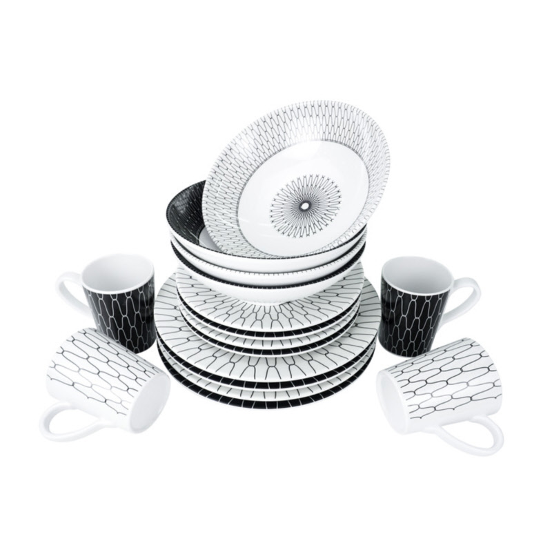 Camp4 Premium Geschirrset Black-White, 16-teilig