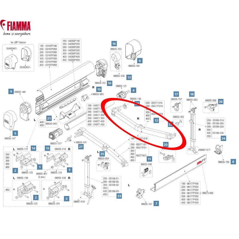 Fiamma Gelenkarm rechts, für F45i / F45Ti, 3,0 - 4,5 m (Nr.05577A01A)