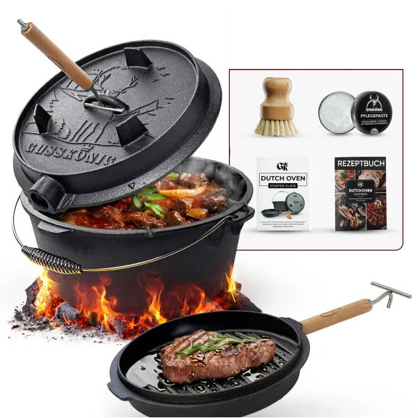Gusskönig Eingebrannter Dutch Oven Set mit Füße