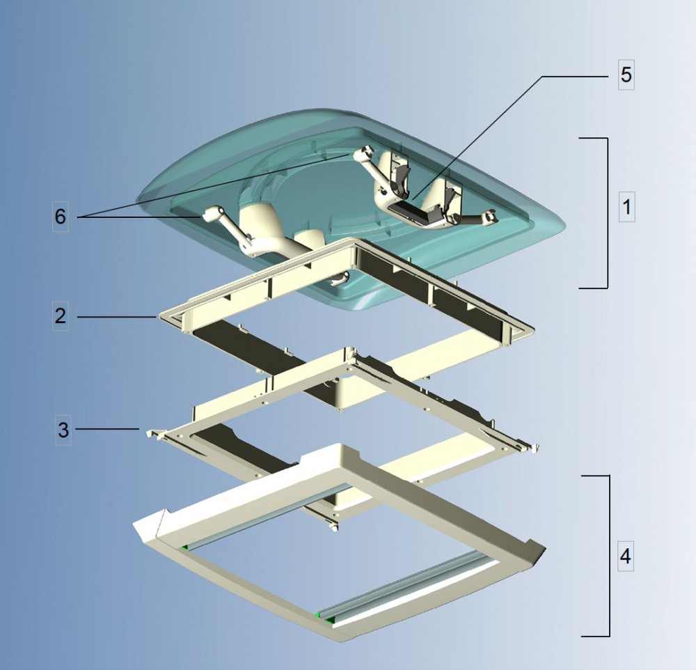 MPK Ersatzhaube VisionVent S pro / eco Rauchglas mit Griffen u.  Verriegelung