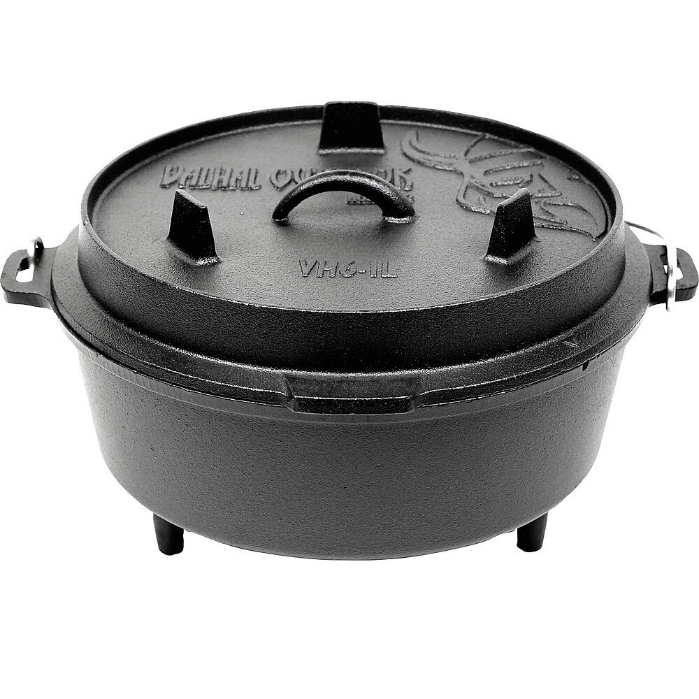 Valhal Outdoor Feuertopf Dutch Oven Gusseisen, Füße am Boden, 6,1 l