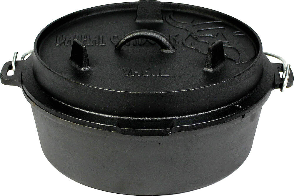 Valhal Outdoor Feuertopf Dutch Oven Gusseisen, flacher Boden, 6,1 l