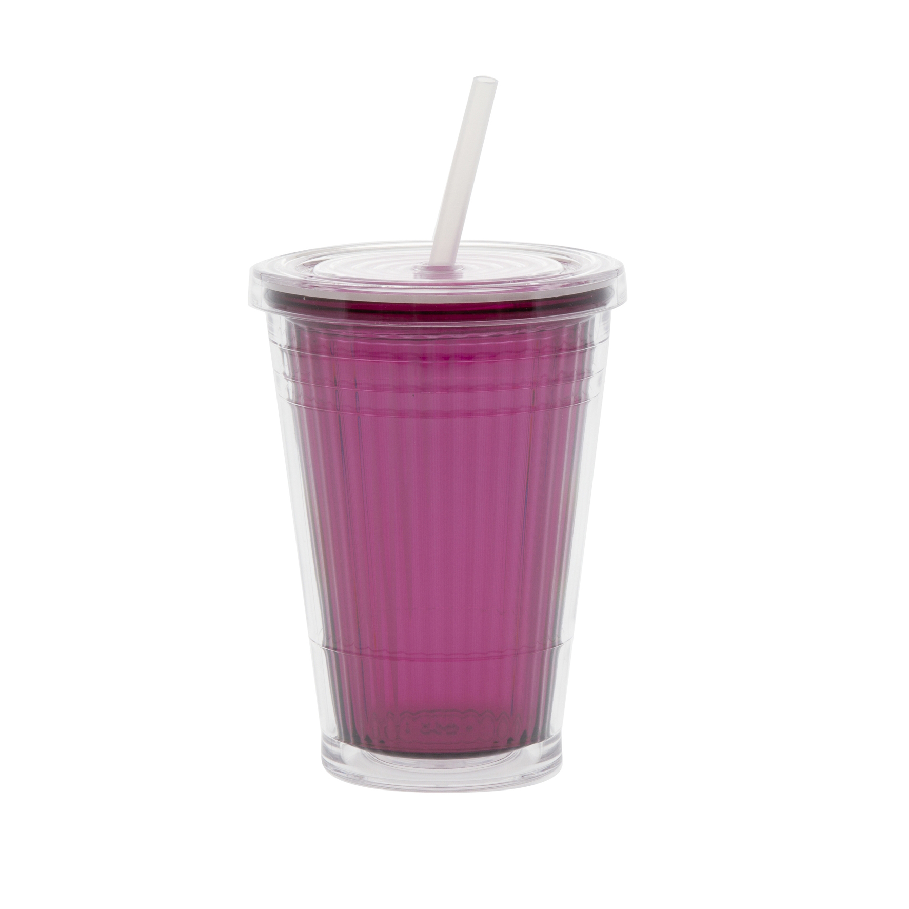 Gimex Trinkbecher mit Deckel und Strohhalm, brombeer