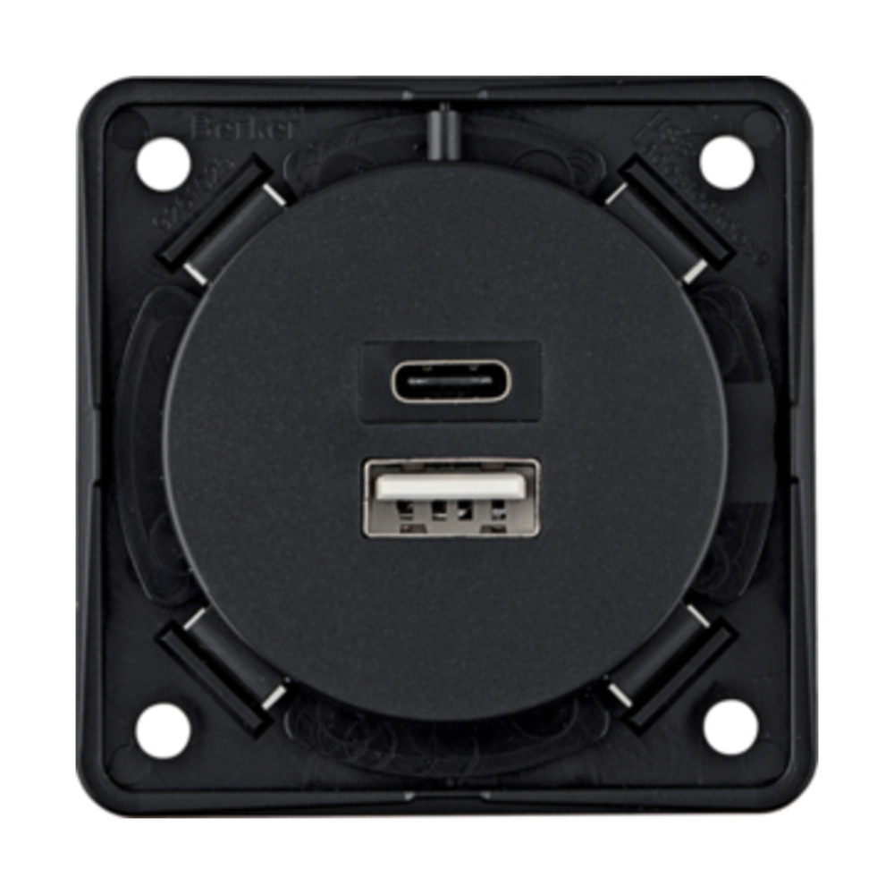 Berker USB-Ladesteckdose A+C 12V, Schwarz matt