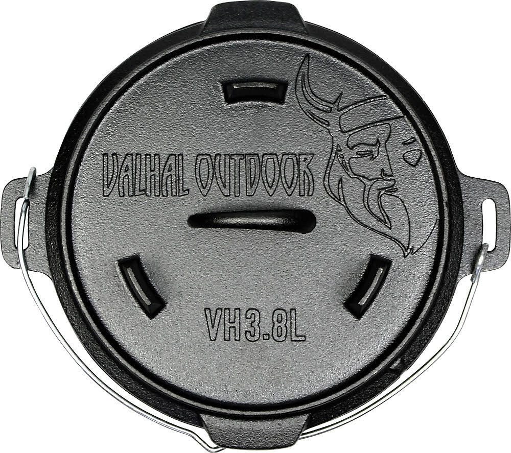 Valhal Outdoor Feuertopf Dutch Oven Gusseisen, flacher Boden, 3,8 l
