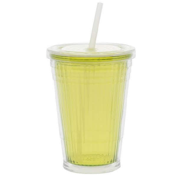 Gimex Trinkbecher mit Deckel und Strohhalm, lemongrün