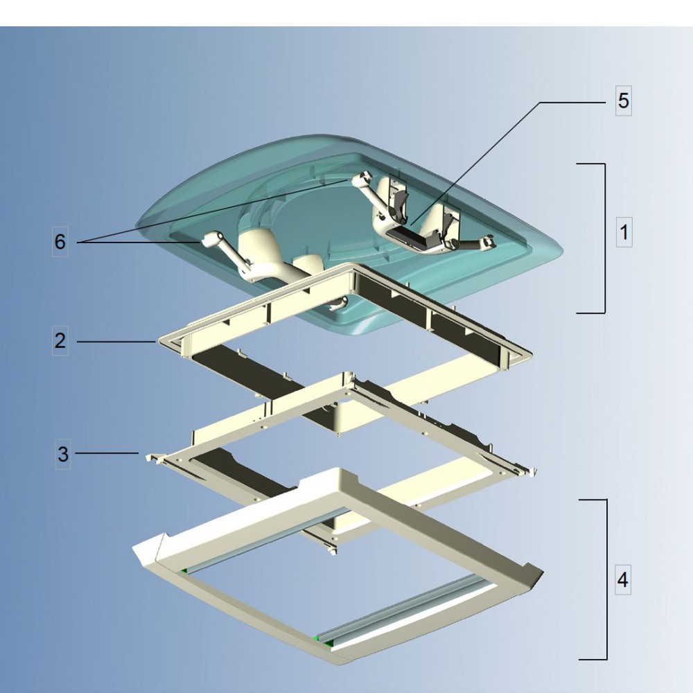Ersatzhaube VisionVent S pro / eco Rauchglas, mit Griffen und Verriegelung