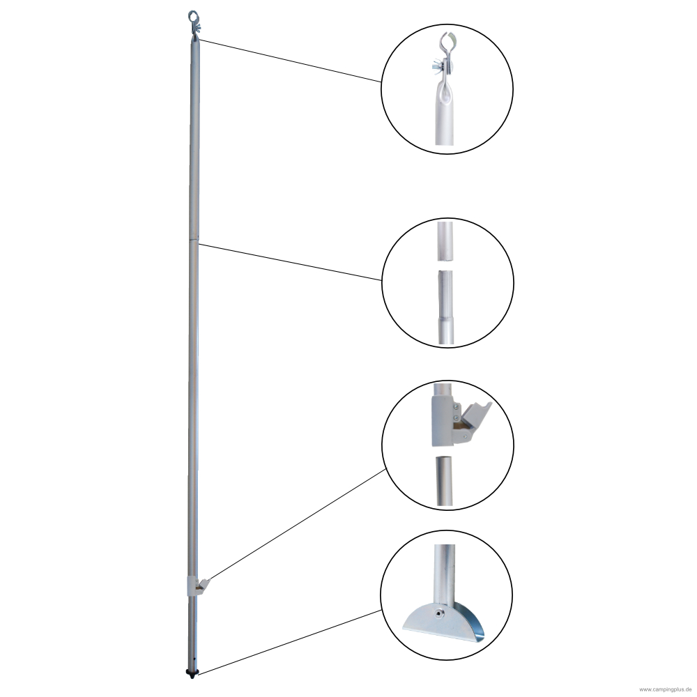 DWT Orkanstütze mit Bodenspitze 28 x 1 mm Alu m. Gripstop, 170-260 cm