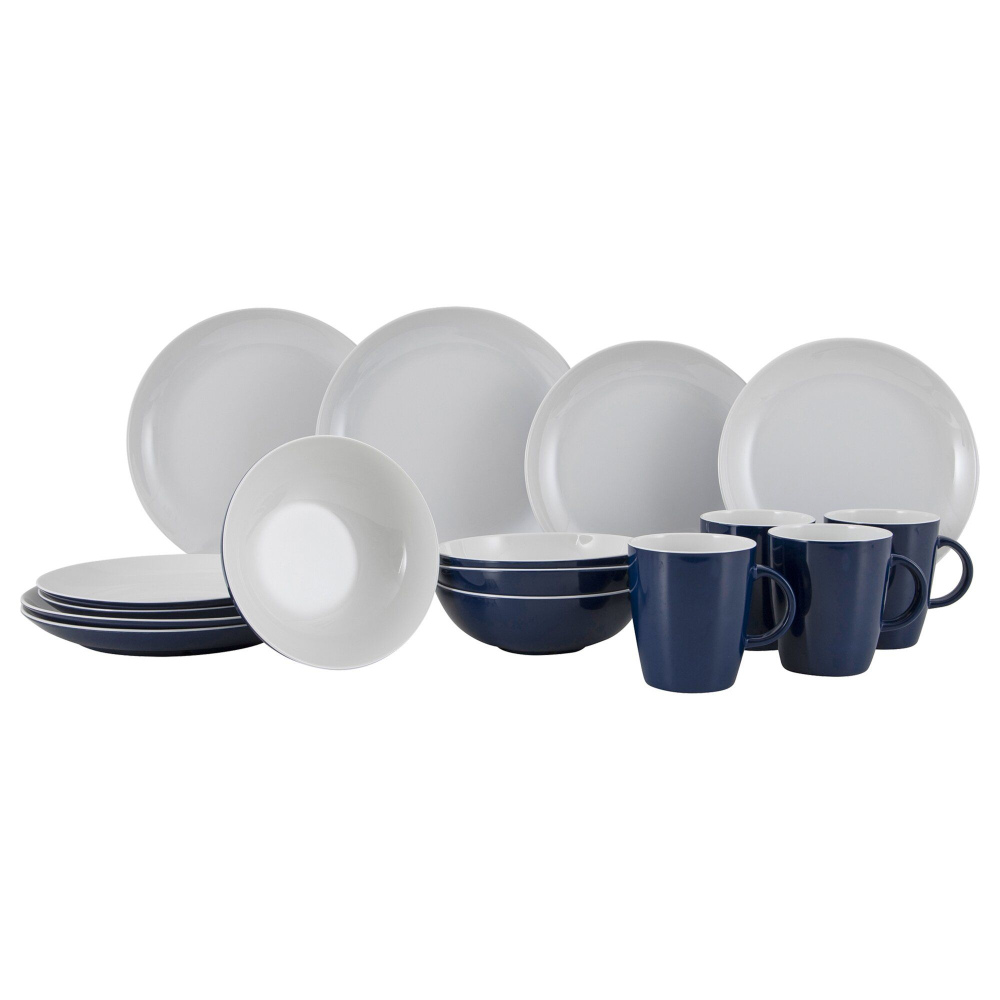 Gimex Geschirrset Solid Line 16-teilig, blau/weiß