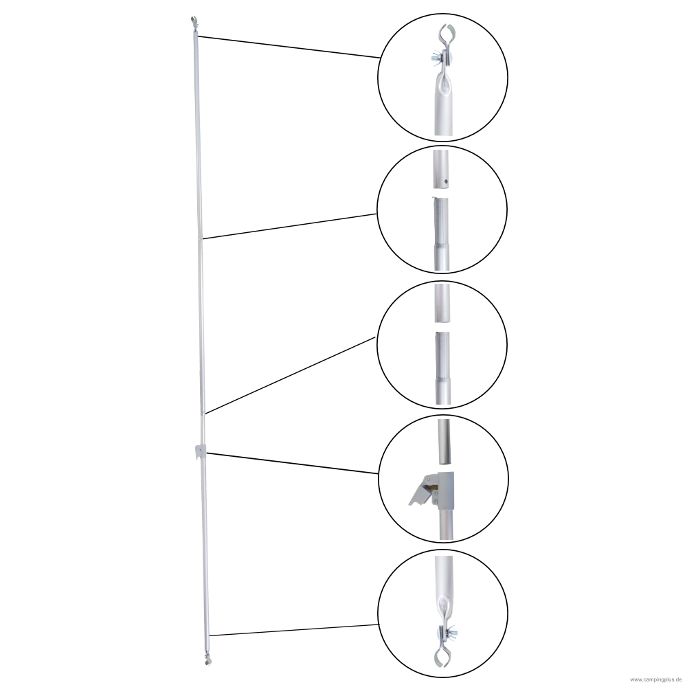 DWT Veranda-/ Dachauflagestange Alu 25 x 1 mm 2 Schellen u. Gripstop, 280-360 cm