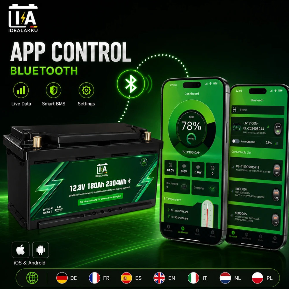 IDEALAKKU LiFePO4 Batterie 180 Ah, IA-12-180H mit Heizung