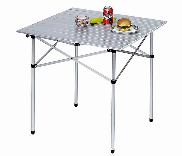 Alu-Campingtisch mit Rollplatte 70 x 70 cm, silber
